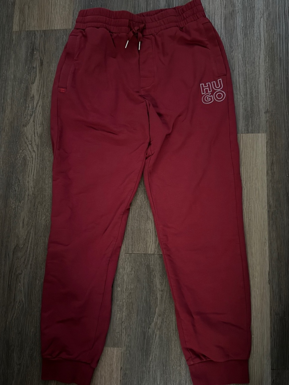 HUGO Boss Men's Stacked Logo Cuffed Lounge Pants Joggers Size M Dark Ruby Red